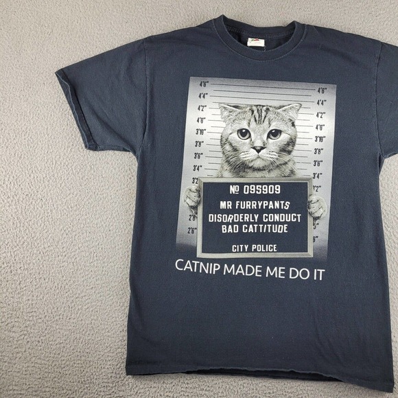 Catnip‎ Made Me Do It Shirt Mens Medium Black Funny Cat Lovers Graphic Print Tee - Picture 5 of 11